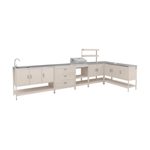 Cuisine Extérieure Naxos 5 Modules Avec Barbecue Au Charbon Acier Inoxydable Beige