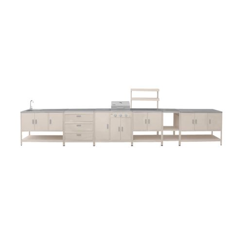 Cuisine Extérieure 6 Modules Avec Barbecue En Acier Inoxydable Beige