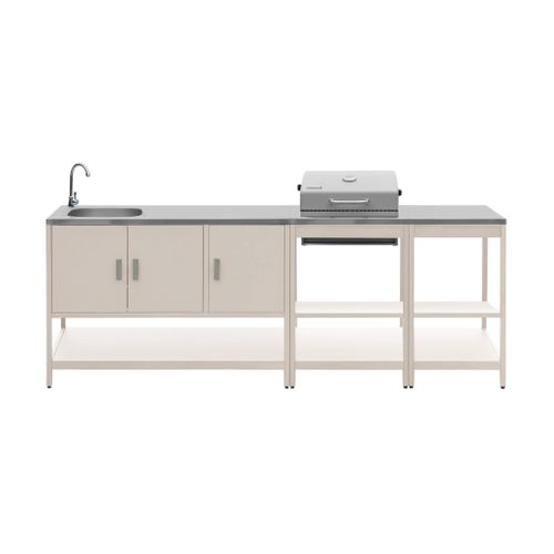 Cuisine Extérieure 3 Modules Acier Inoxydable Avec Barbecue Charbon Beige Naxos