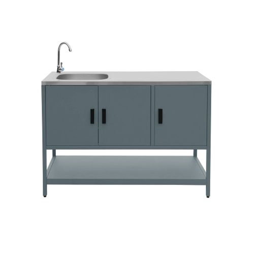 Cuisine Extérieure Naxos 3 Modules Acier Inoxydable Bleu Gris Avec Barbecue Gaz 3 Brûleurs