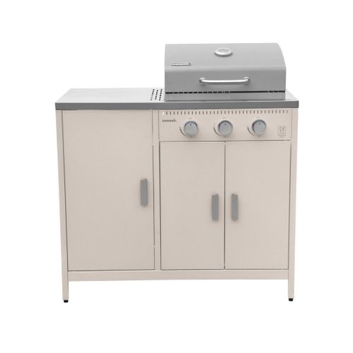 Cuisine Extérieure Naxos 3 Modules Acier Inoxydable Beige Avec Barbecue Gaz 3 Brûleurs