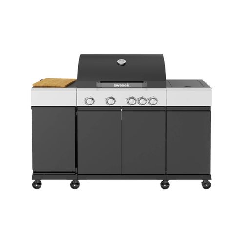 Barbecue Gaz 4 Brûleurs + 1 Feu Latéral Maxim. Acier. Thermomètre Intégré. Récupérateur De Graisse.