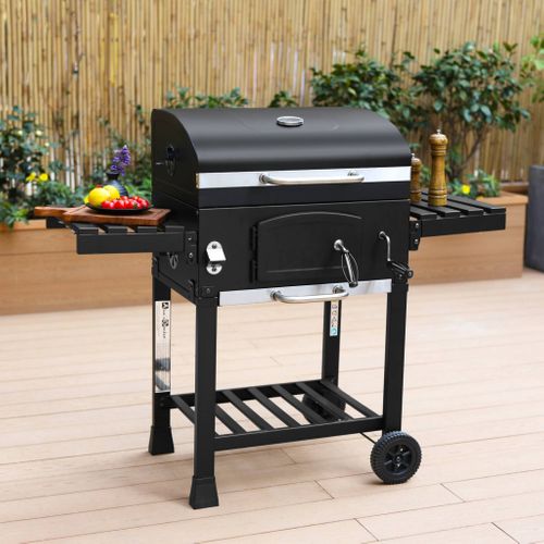 Barbecue Grill Charbon De Bois Noir - Fumoir Avec Récupérateur De Cendres. Aérateurs. Bac Charbon