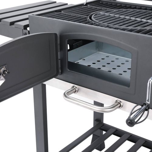Barbecue Grill Charbon De Bois Noir - Fumoir Avec Récupérateur De Cendres. Aérateurs. Bac Charbon