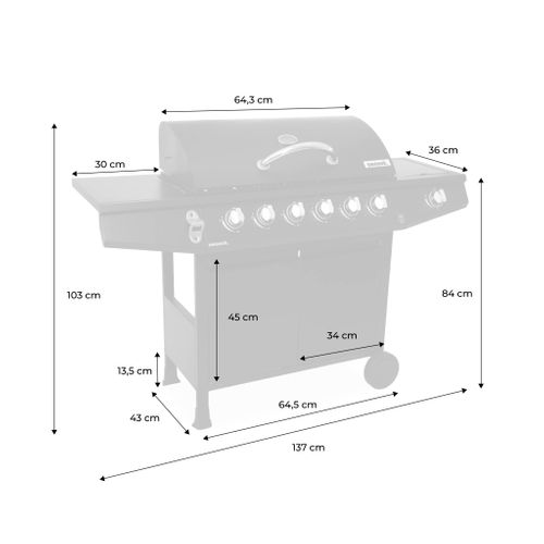 Barbecue Gaz - Treville - Barbecue 7 Brûleurs Dont 1 Feu Latéral Noir. Avec Thermomètre Et Housse