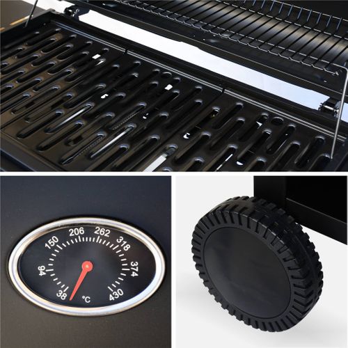 Barbecue Gaz - Treville - Barbecue 7 Brûleurs Dont 1 Feu Latéral Noir. Avec Thermomètre Et Housse