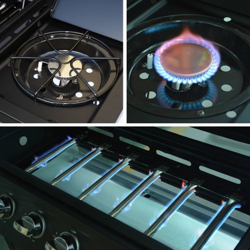 Barbecue Gaz - Treville - Barbecue 7 Brûleurs Dont 1 Feu Latéral Noir. Avec Thermomètre Et Housse