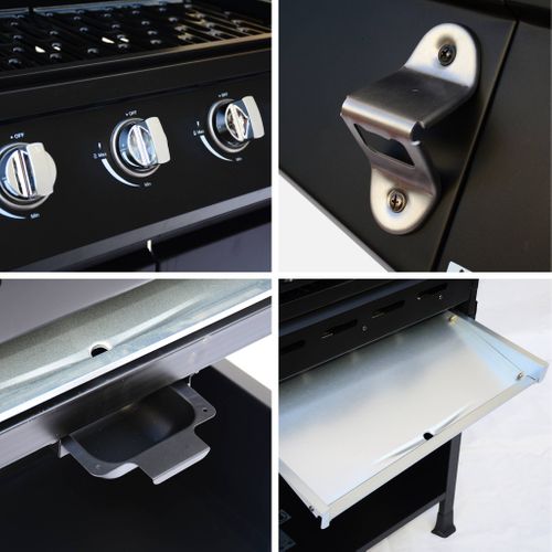 Barbecue Gaz - Treville - Barbecue 4 Brûleurs Dont 1 Feu Latéral Noir. Avec Thermomètre Et Housse