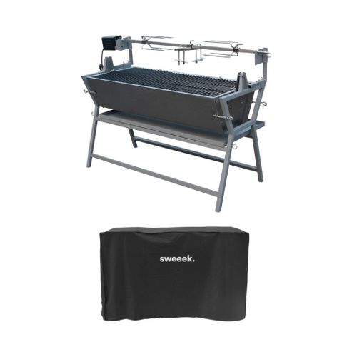 Rôtissoire Charbon De Bois Motorisée Inclinable En Inox Avec Tournebroche Avec Housse