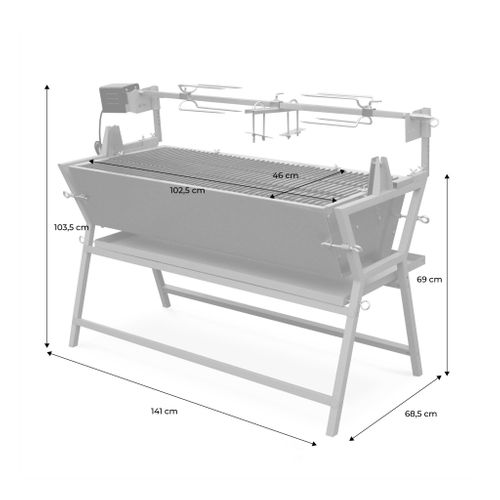 Rôtissoire Charbon De Bois Motorisée Inclinable En Inox Avec Tournebroche Avec Housse
