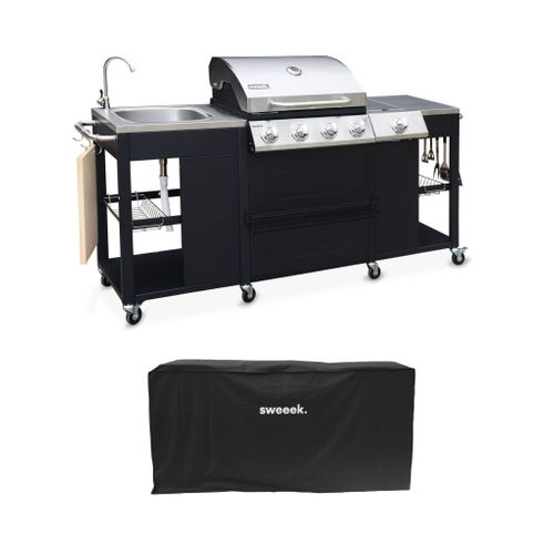 Barbecue Au Gaz D'artagnan Cuisine Extérieure 5 Brûleurs Évier Avec Housse