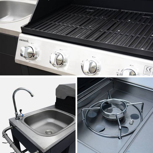 Barbecue Au Gaz D'artagnan Cuisine Extérieure 5 Brûleurs Évier Avec Housse