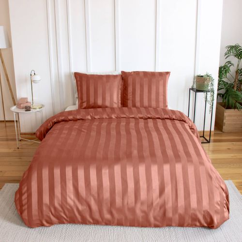 Parure De Lit Polyester Effet Satin Fines Rayures 2 Places Rouge 240x220cm - Andréa