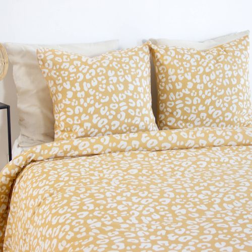 Parure De Lit Coton Réversible 2 Places Imprimé Léopard Jaune 260x240cm - Juliette