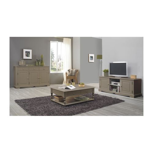 Meuble TV 60 Pouces Taupe Style Anglais 2 Portes 2 Niches 142.4 X 55.5 X 46 Cm