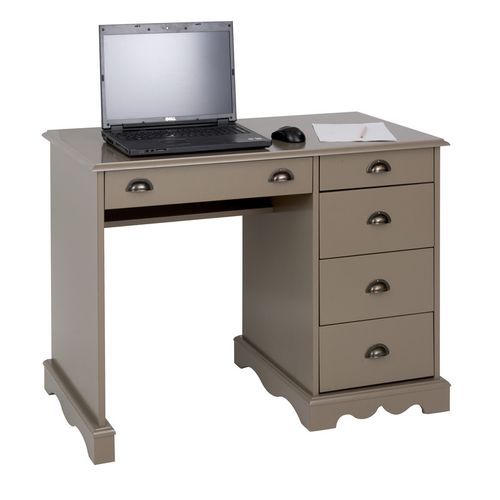 Bureau Taupe 1 Caisson 5 Tiroirs De Style Charme Anglais L 100 H 74.7 P 58.3 Cm