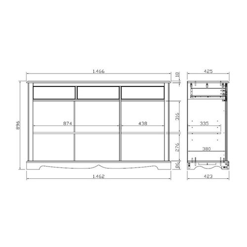 Buffet Taupe Style Anglais 3 Portes 3 Tiroirs L 146.6 H 89.6 P 42.5 Cm