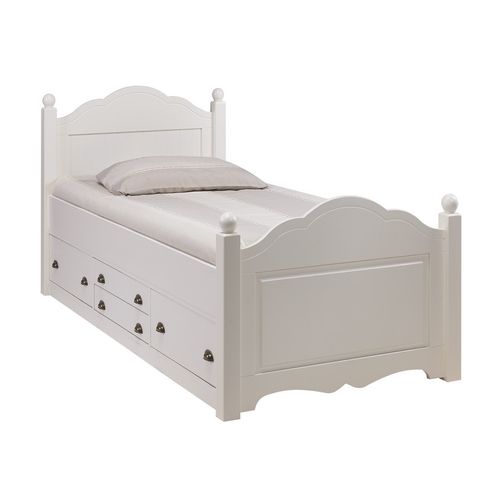 Lit 1 Place Blanc 4 Tiroirs Couchage 90x190 Style Anglais L 90 H 100 P 203 Cm