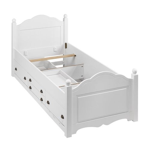 Lit 1 Place Blanc 4 Tiroirs Couchage 90x190 Style Anglais L 90 H 100 P 203 Cm