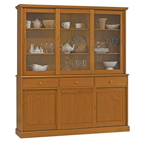 Vaisselier Pin Miel 6 Portes Coulissantes 10 Niches L 178.6 H 199 P 42.3 Cm