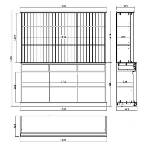 Vaisselier Pin Miel 6 Portes Coulissantes 10 Niches L 178.6 H 199 P 42.3 Cm