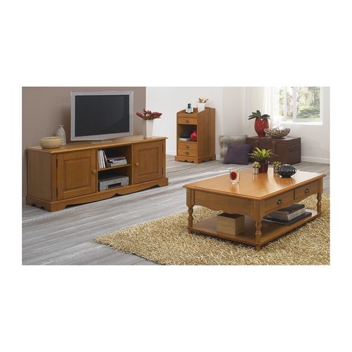 Meuble D'entrée Téléphone Pin Miel 3 Tiroirs 1 Niche L 47 H 82 P 42.5 Cm