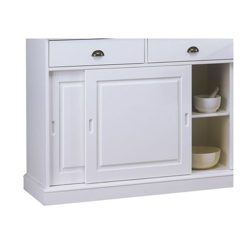 Vaisselier Blanc 6 Portes Coulissantes 3 Tiroirs 10 Niches L 178.6 H 199 P 42.3 Cm