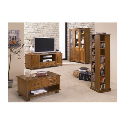 Meuble TV 70 Pouces Chêne Rustique 2 Portes 2 Tiroirs L 158.8 H 60.3 P 46 Cm