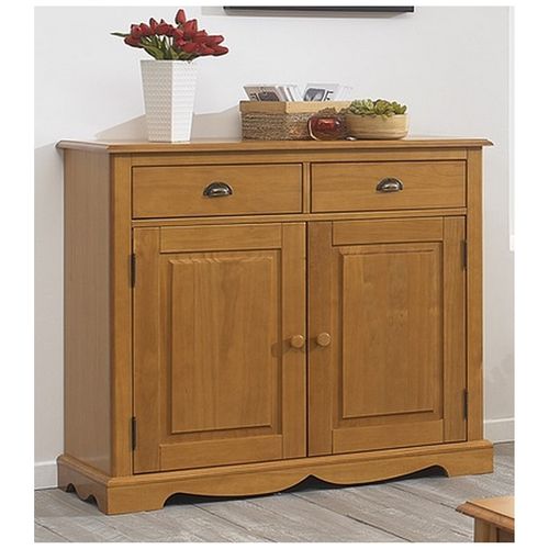 Buffet Pin Miel 2 Portes 2 Tiroirs 2 Niches Style Anglais L 101 H 90 P 42 Cm