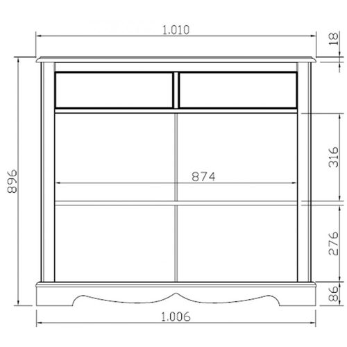 Buffet Pin Miel 2 Portes 2 Tiroirs 2 Niches Style Anglais L 101 H 90 P 42 Cm