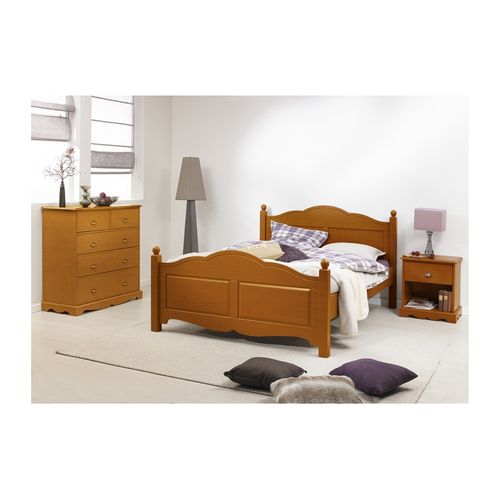 Lit 2 Places Pin Massif Miel Couchage 160x200 Style Anglais L 169 H 100 P 208 Cm