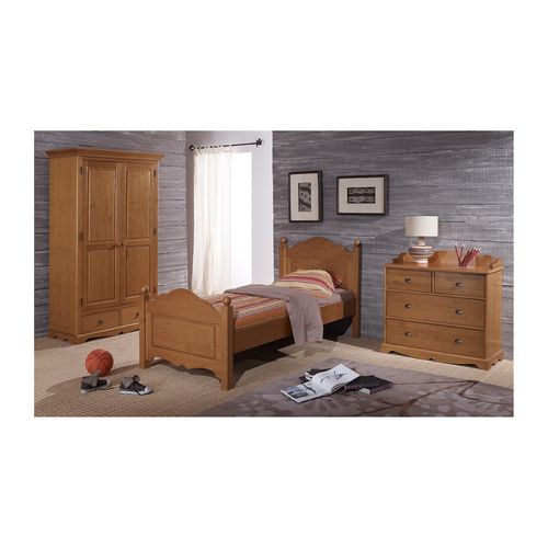 Armoire Penderie Pin Miel 2 Portes 2 Tiroirs 6 Niches L 114.5 H 195 P 54 Cm