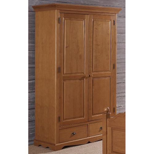 Armoire Penderie Pin Miel 2 Portes 2 Tiroirs 6 Niches L 114.5 H 195 P 54 Cm