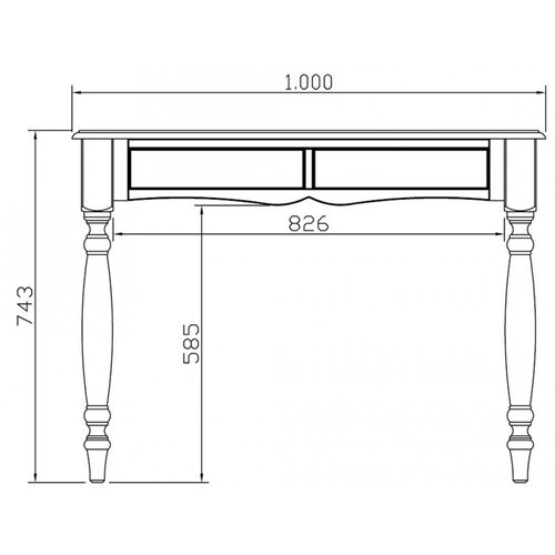 Bureau Blanc 2 Tiroirs Style Anglais Pieds Tournées L 100 H 74.3 P 56.4 Cm
