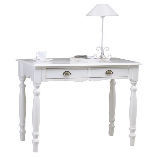 Bureau Blanc 2 Tiroirs Style Anglais Pieds Tournées L 100 H 74.3 P 56.4 Cm