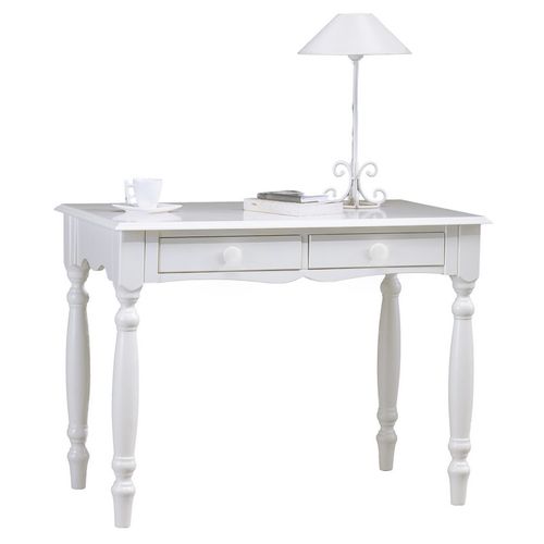 Bureau Blanc 2 Tiroirs Style Anglais Pieds Tournées L 100 H 74.3 P 56.4 Cm