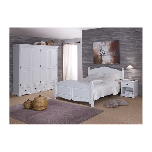 Armoire Penderie Blanche 4 Portes 4 Tiroirs 4 Etagères L 212 H 195 P 54 Cm