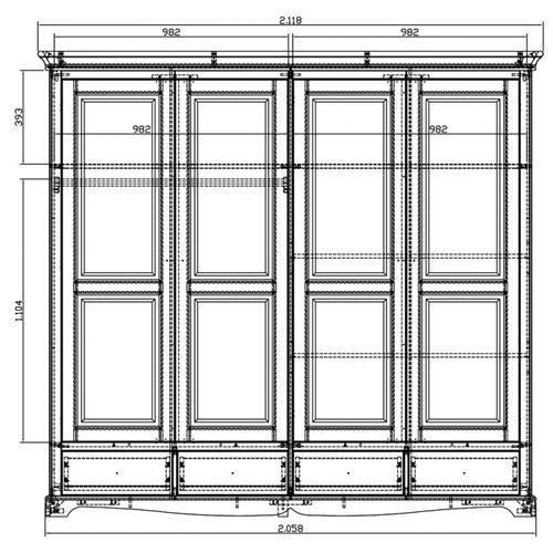 Armoire Penderie Blanche 4 Portes 4 Tiroirs 4 Etagères L 212 H 195 P 54 Cm