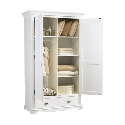 Armoire Penderie Blanche 2 Portes 2 Tiroirs 6 Niches L 114.5 H 195 P 54 Cm