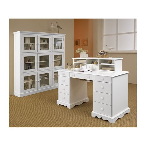 Bureau Ministre Blanc Surmeuble Style Anglais 11 Tiroirs L 137.5 H 99.7 P 58.3