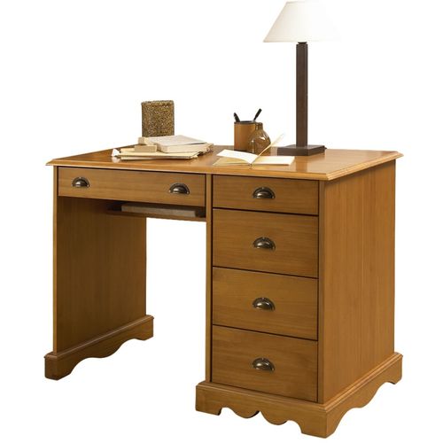 Bureau Pin Miel De Style Anglais 5 Tiroirs 1 Etagère L 100 H 74.7 P 58.3 Cm