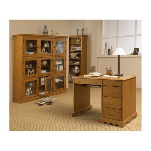 Bureau Pin Miel De Style Anglais 5 Tiroirs 1 Etagère L 100 H 74.7 P 58.3 Cm