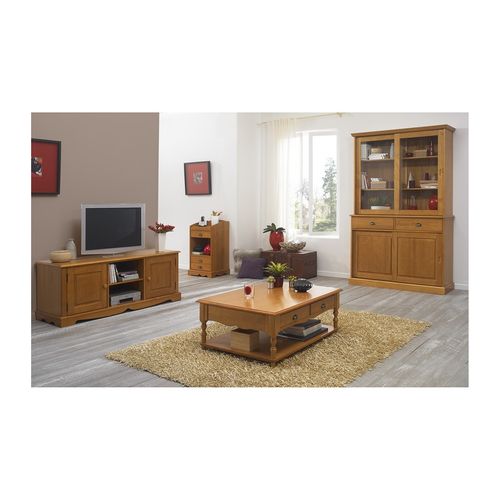 Vaisselier Pin Miel 4 Portes Coulissantes 2 Tiroirs L 121 H 198.8 P 42.3 Cm