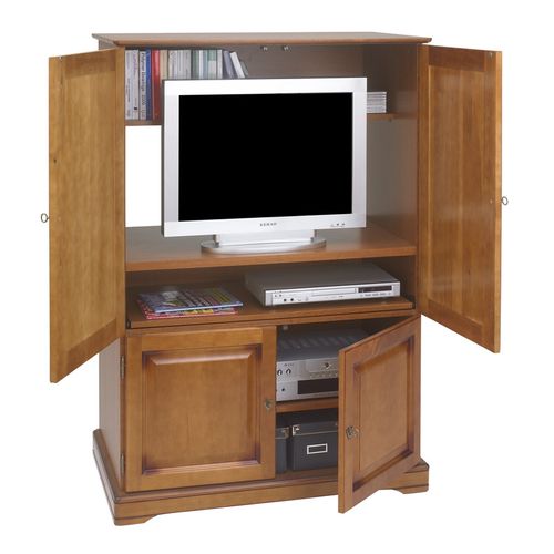 Armoire Informatique Merisier 4 Portes 7 Niches L 97 H 141 P 54 Cm