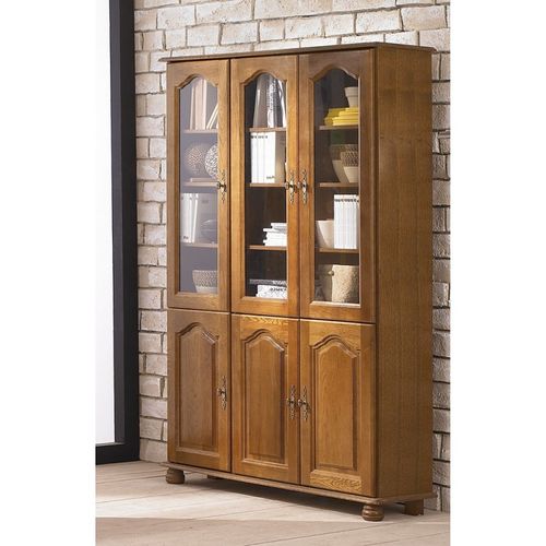 Bibliothèque Chêne 6 Portes 10 Etagères 12 Niches L 120.6 H 182.2 P 33 Cm