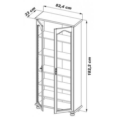 Vitrine Bibliothèque 2 Portes Vitrées Chêne 6 Niches L 82.4 H 182.2 P 33 Cm