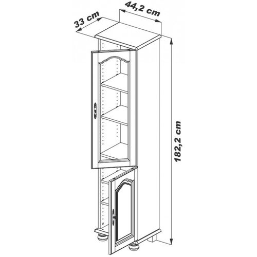 Bibliothèque 2 Portes Chêne Rustique 6 Niches L 44.2 H 182.2 P 33 Cm