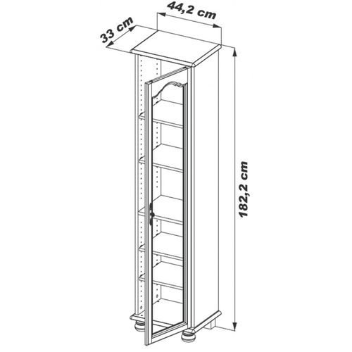 Vitrine 1 Porte Vitrée Chêne Rustique 6 Niches L 44.2 H 182.2 P 33 Cm