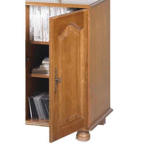 Meuble TV 55 Pouces Chêne 3 Portes 1 Abattant 6 Niches L120.6 H 77 P 46.5 Cm