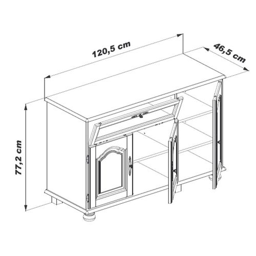 Meuble TV 55 Pouces Chêne 3 Portes 1 Abattant 6 Niches L120.6 H 77 P 46.5 Cm